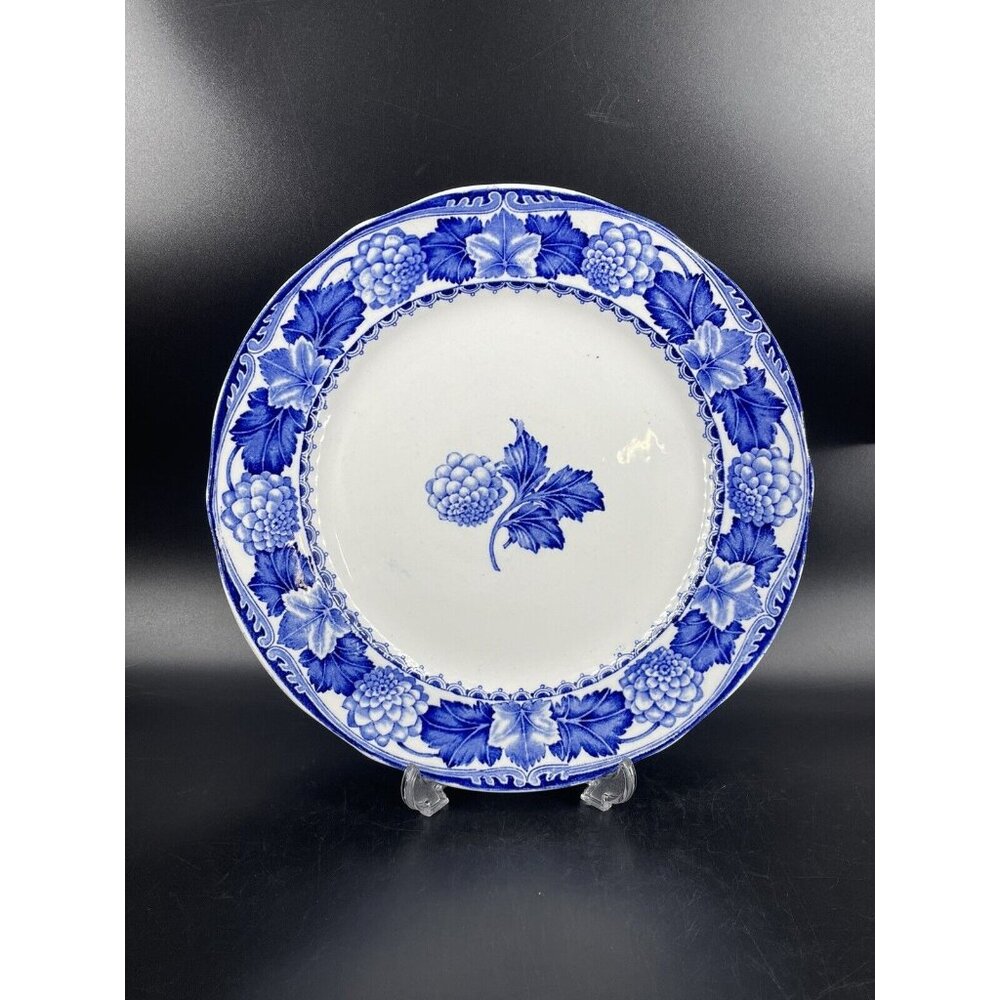 RORSTRAND Antique PLATE Dish Blue DAHLIA Leaf Fruit Floral SWEDEN